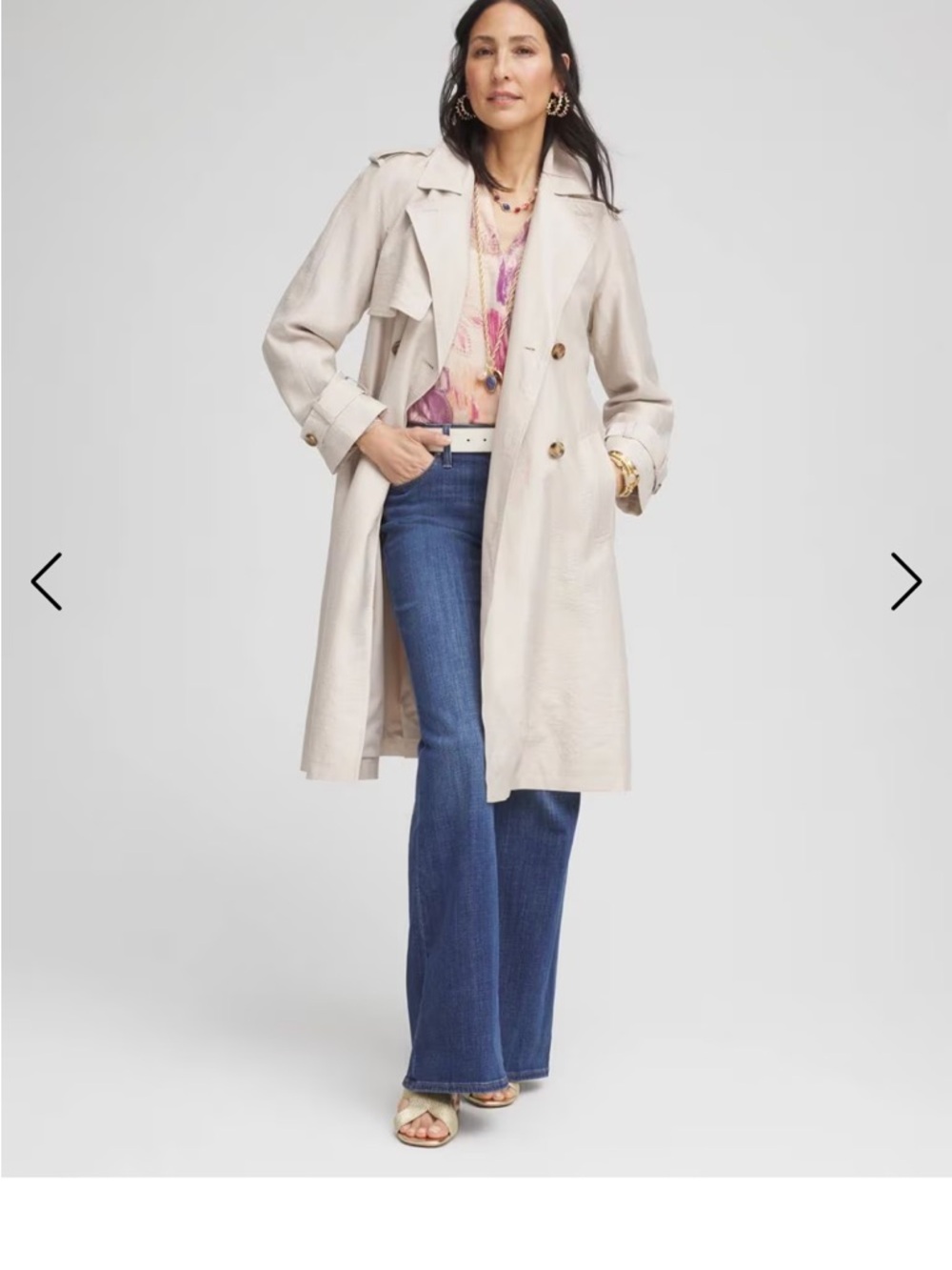 Chico's Light Cream Double-Breasted Trench Coat